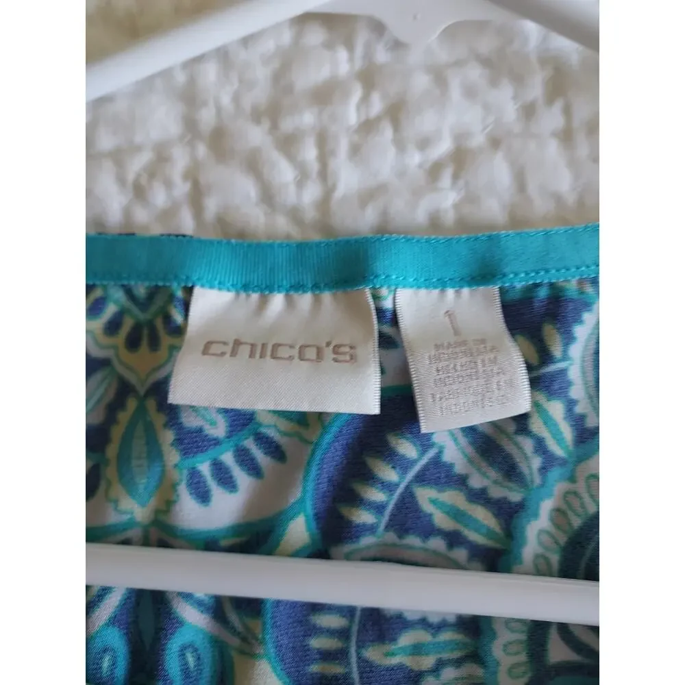 Chicos Top size 1 (size Med - size 8) Spandex knit bell sleeve blouse EUC women